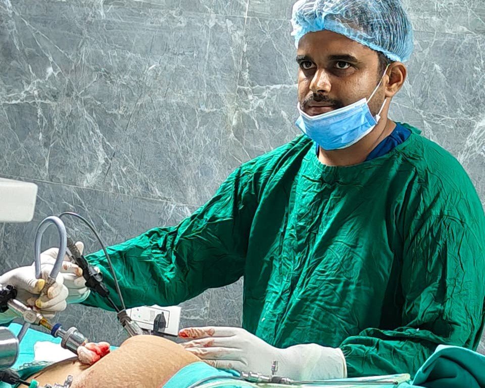 Dr. Arindam Acharyya in the operating theatre during surgery